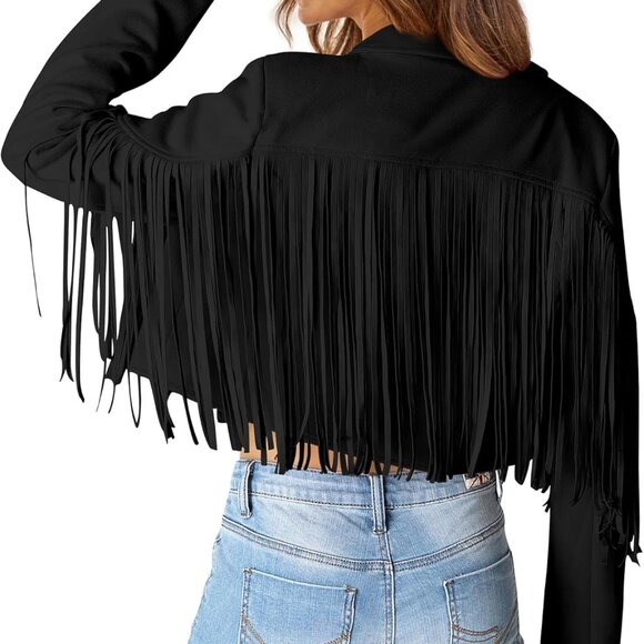 Women's Fringe Faux Suede Leather Jackets Fall Fashion 2025 Tassel Motorcycle Cr - Picture 3 of 9